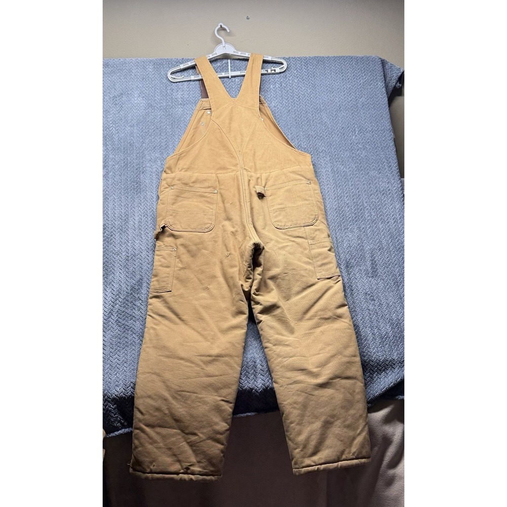 Carhartt Bib Overalls Men's 42 x 30 (28.5) Tan Arctic Quilt R03 BRN USA Made VTG - Picture 3 of 16